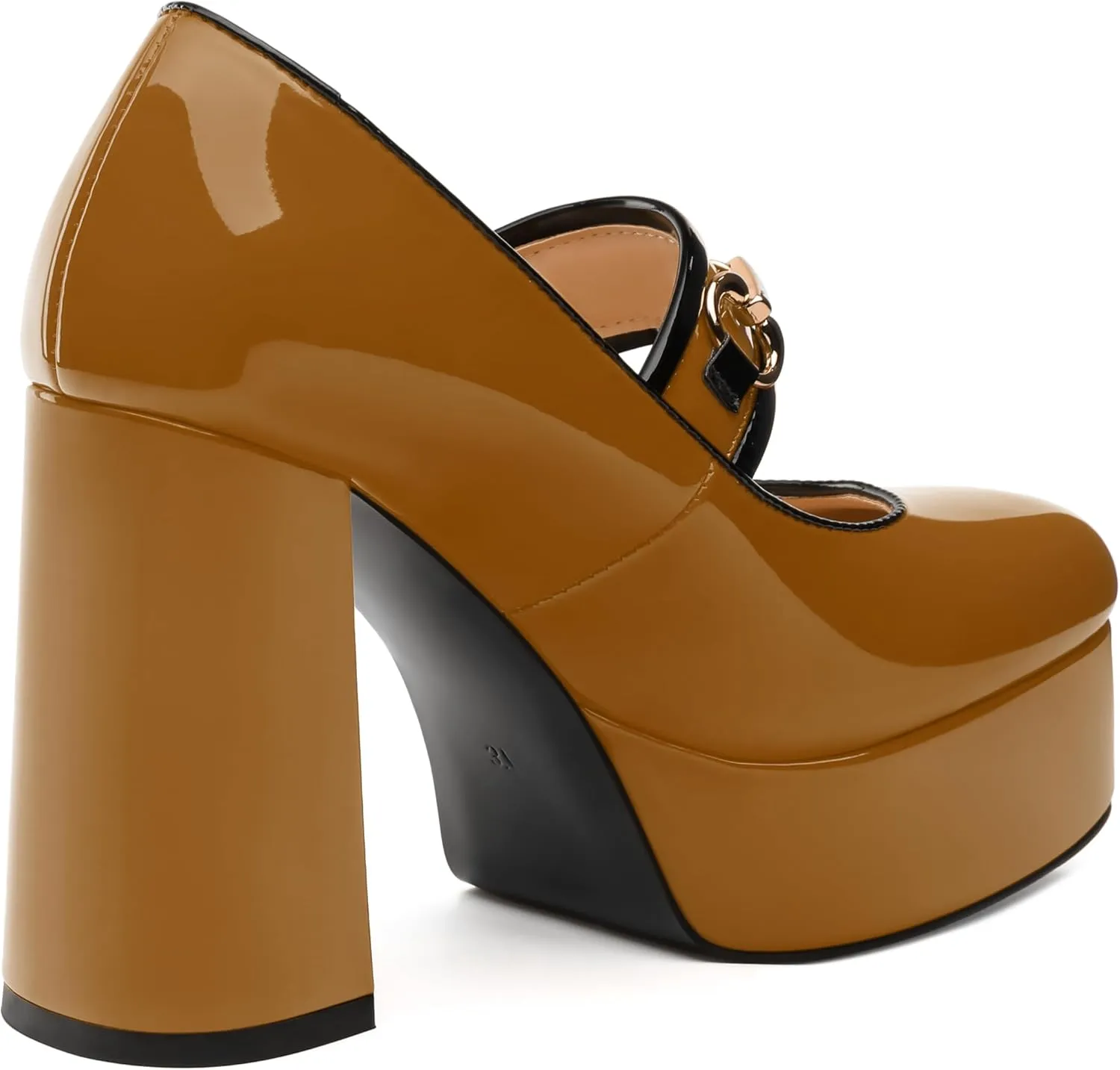 MERRORI Mary Jane Shoes for Women High Chunky Platform Square Toe Heels Patent Leather Fashion Single Strap Dress Wedding Party Pumps Shoes