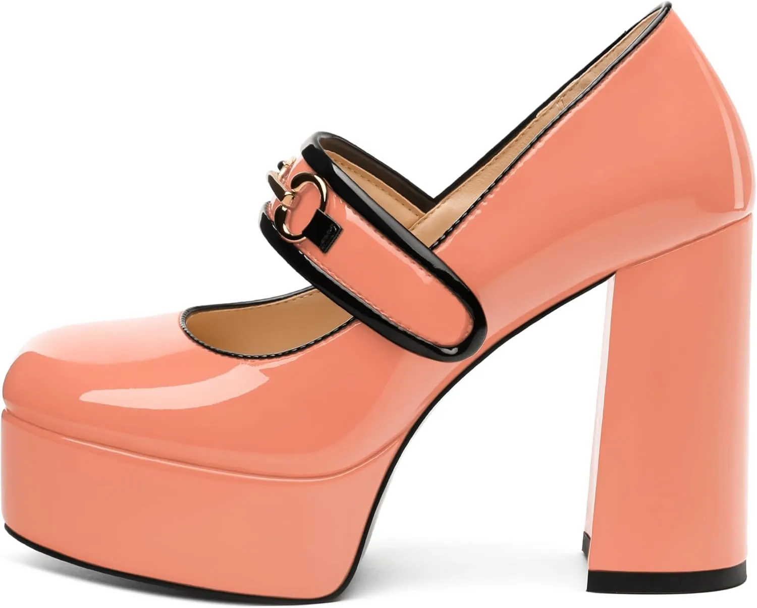 MERRORI Mary Jane Shoes for Women High Chunky Platform Square Toe Heels Patent Leather Fashion Single Strap Dress Wedding Party Pumps Shoes