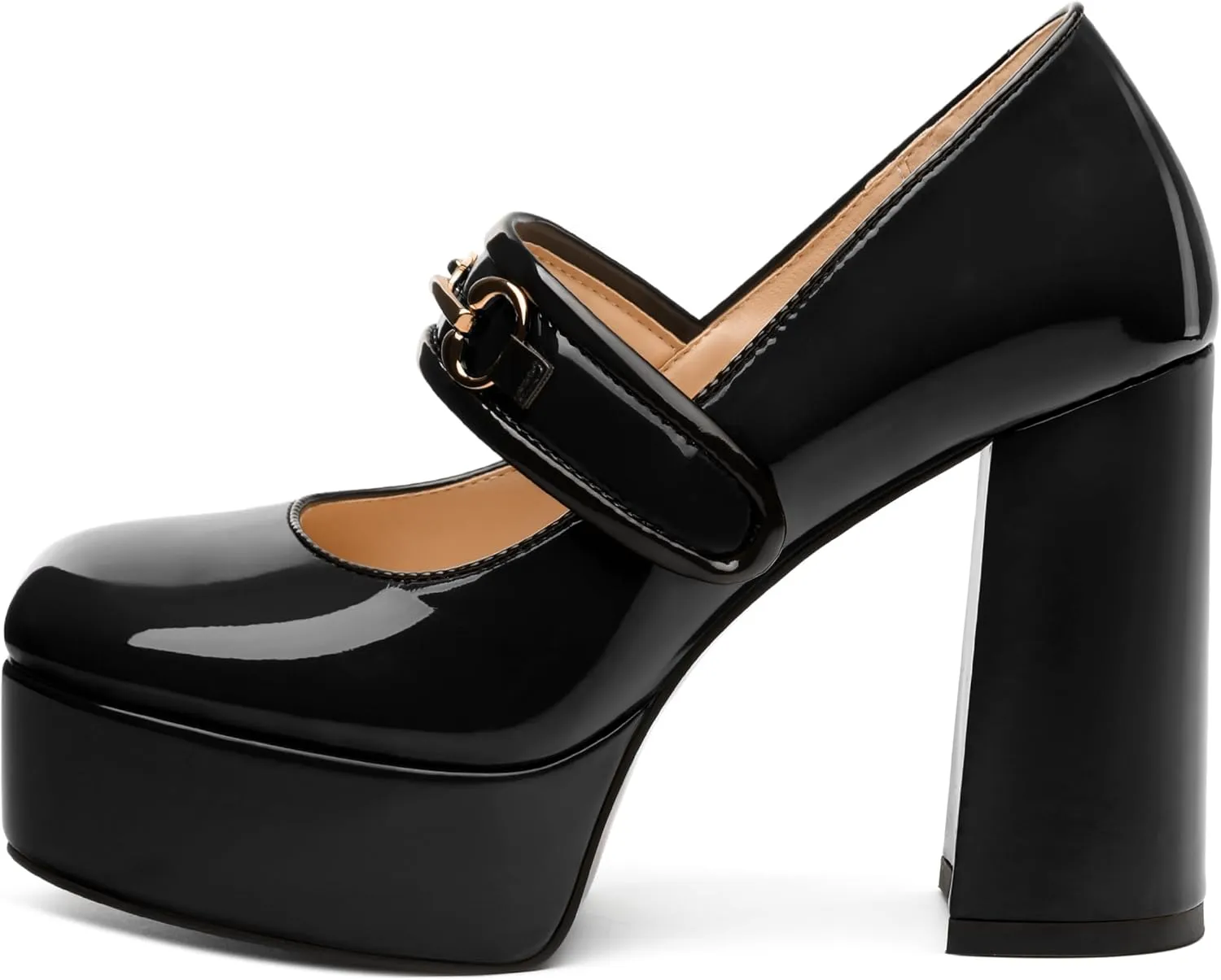 MERRORI Mary Jane Shoes for Women High Chunky Platform Square Toe Heels Patent Leather Fashion Single Strap Dress Wedding Party Pumps Shoes
