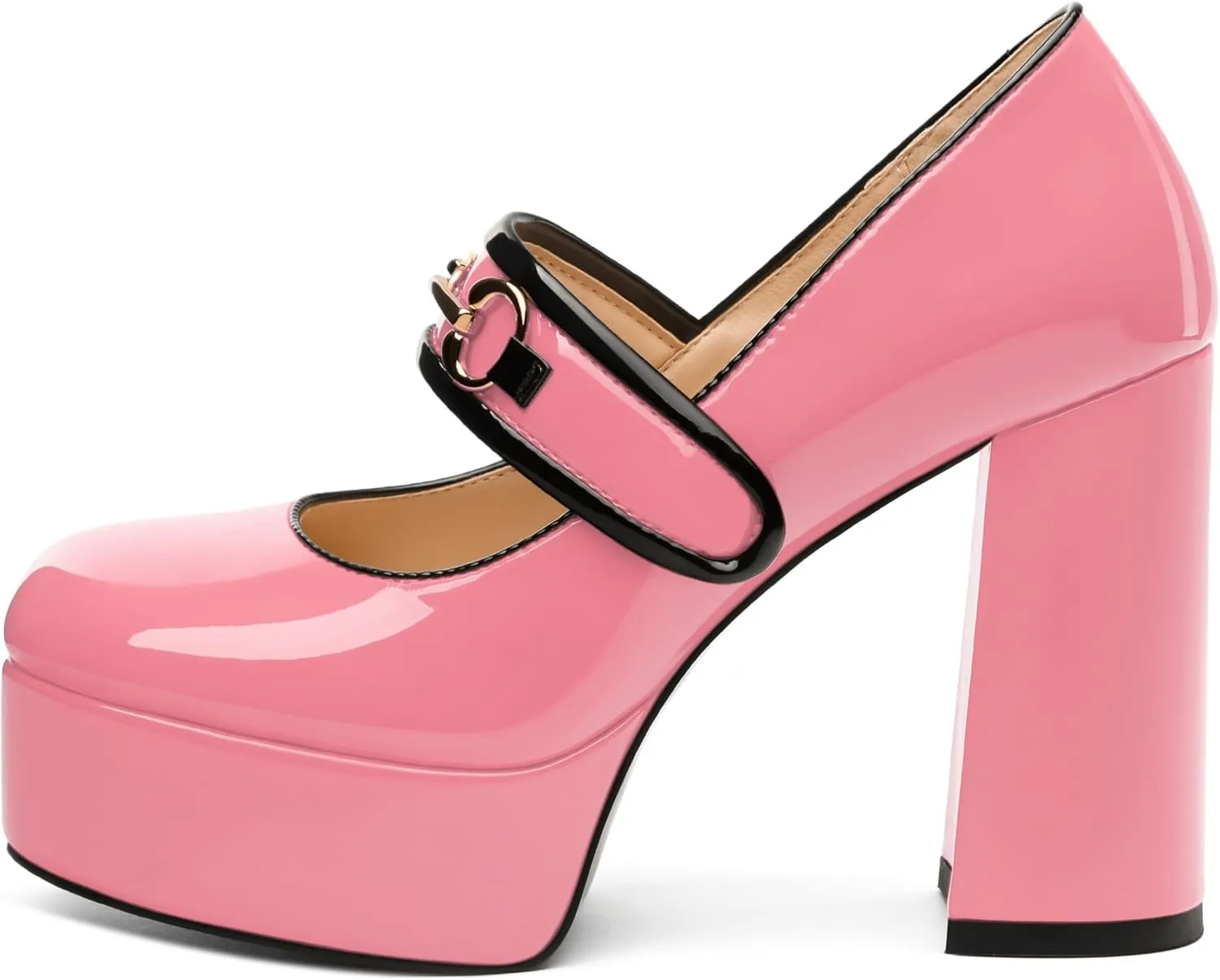 MERRORI Mary Jane Shoes for Women High Chunky Platform Square Toe Heels Patent Leather Fashion Single Strap Dress Wedding Party Pumps Shoes