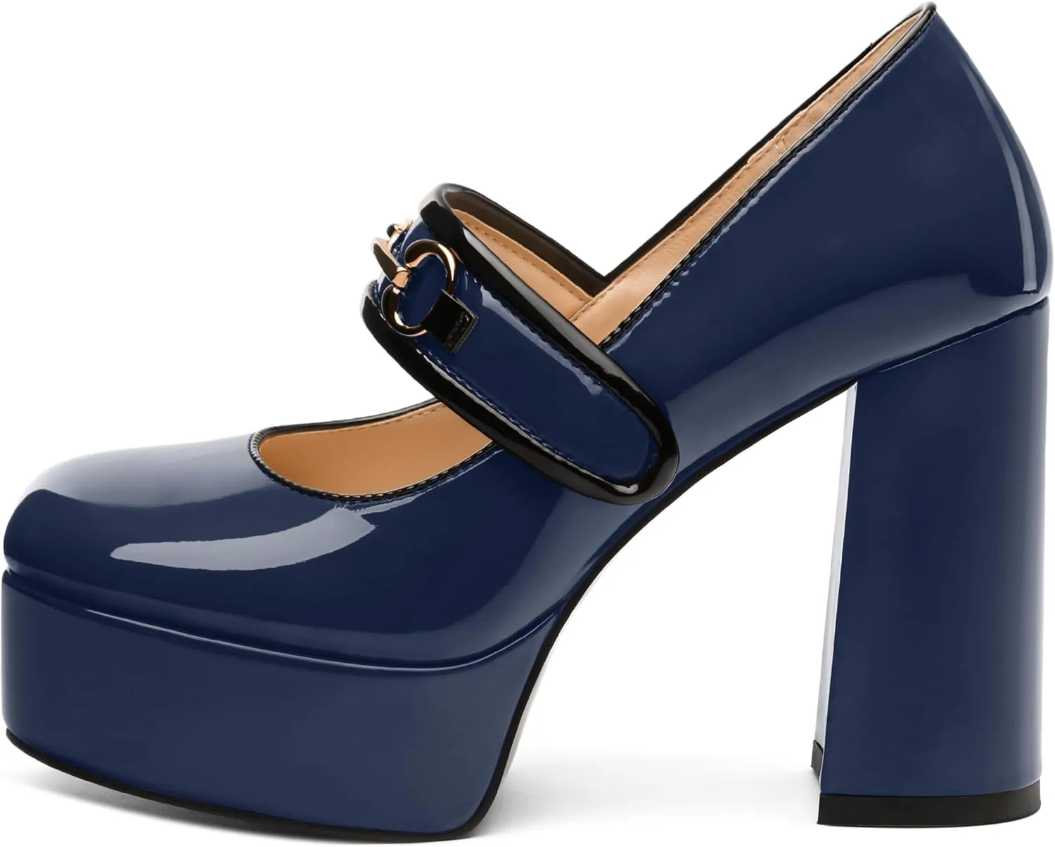 MERRORI Mary Jane Shoes for Women High Chunky Platform Square Toe Heels Patent Leather Fashion Single Strap Dress Wedding Party Pumps Shoes