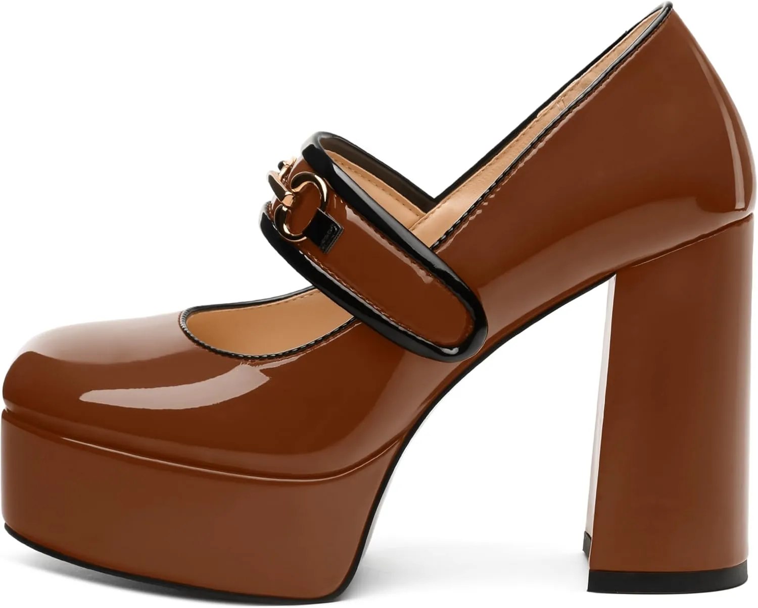 MERRORI Mary Jane Shoes for Women High Chunky Platform Square Toe Heels Patent Leather Fashion Single Strap Dress Wedding Party Pumps Shoes