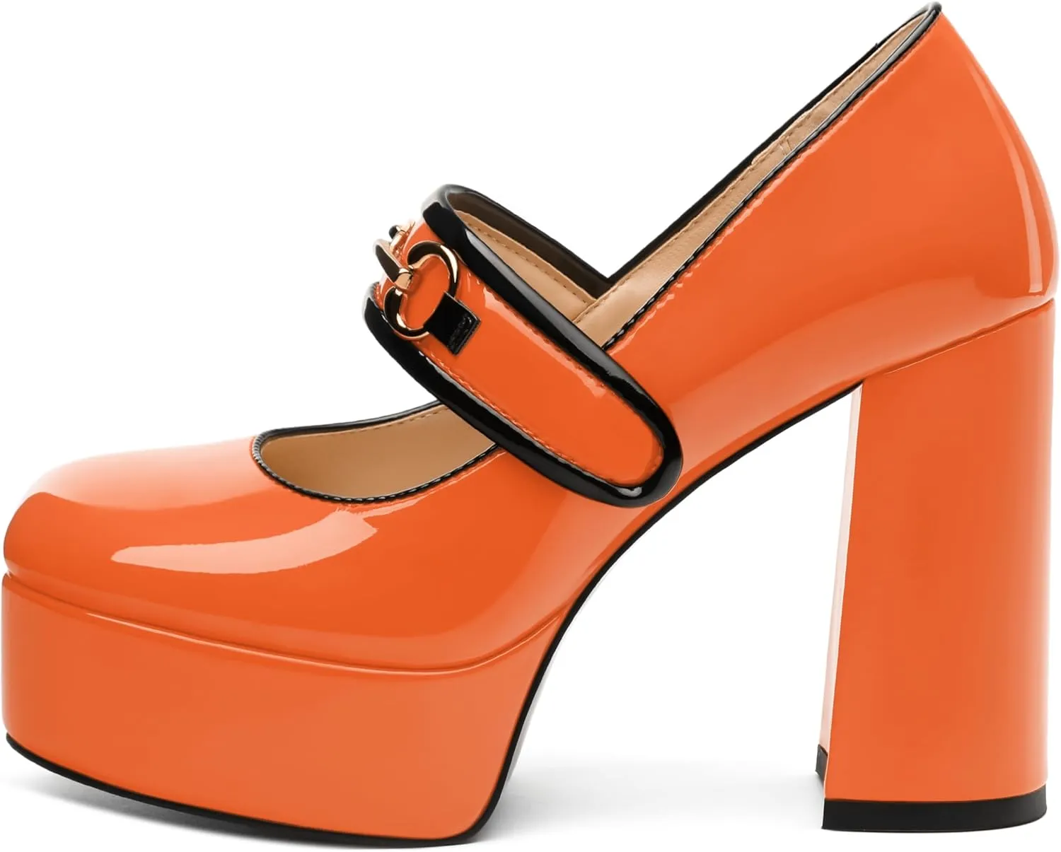 MERRORI Mary Jane Shoes for Women High Chunky Platform Square Toe Heels Patent Leather Fashion Single Strap Dress Wedding Party Pumps Shoes