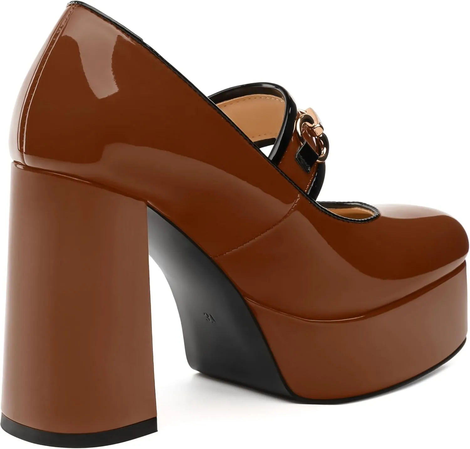 MERRORI Mary Jane Shoes for Women High Chunky Platform Square Toe Heels Patent Leather Fashion Single Strap Dress Wedding Party Pumps Shoes