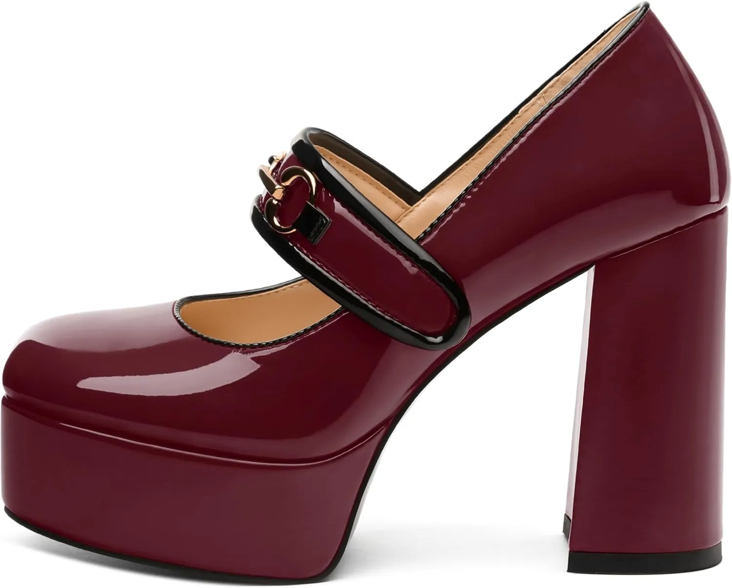 MERRORI Mary Jane Shoes for Women High Chunky Platform Square Toe Heels Patent Leather Fashion Single Strap Dress Wedding Party Pumps Shoes