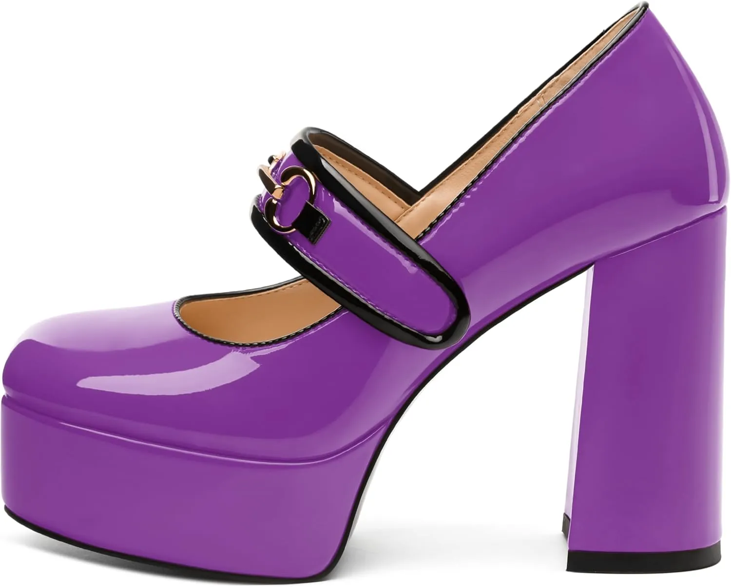 MERRORI Mary Jane Shoes for Women High Chunky Platform Square Toe Heels Patent Leather Fashion Single Strap Dress Wedding Party Pumps Shoes
