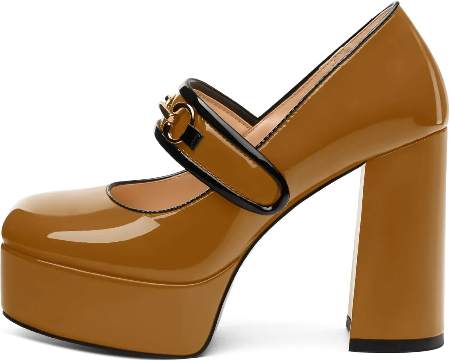 MERRORI Mary Jane Shoes for Women High Chunky Platform Square Toe Heels Patent Leather Fashion Single Strap Dress Wedding Party Pumps Shoes