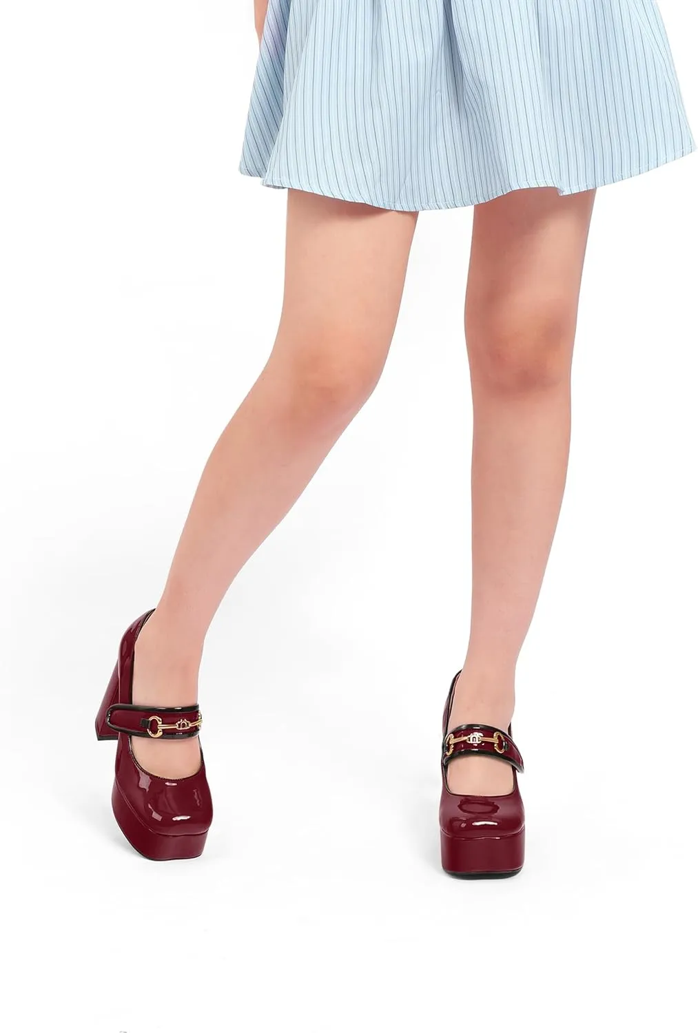 MERRORI Mary Jane Shoes for Women High Chunky Platform Square Toe Heels Patent Leather Fashion Single Strap Dress Wedding Party Pumps Shoes