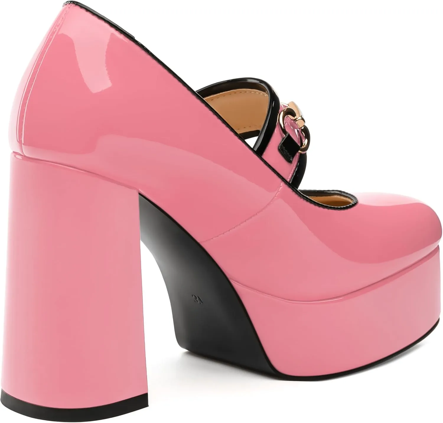 MERRORI Mary Jane Shoes for Women High Chunky Platform Square Toe Heels Patent Leather Fashion Single Strap Dress Wedding Party Pumps Shoes