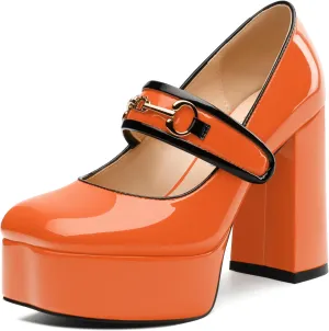 MERRORI Mary Jane Shoes for Women High Chunky Platform Square Toe Heels Patent Leather Fashion Single Strap Dress Wedding Party Pumps Shoes