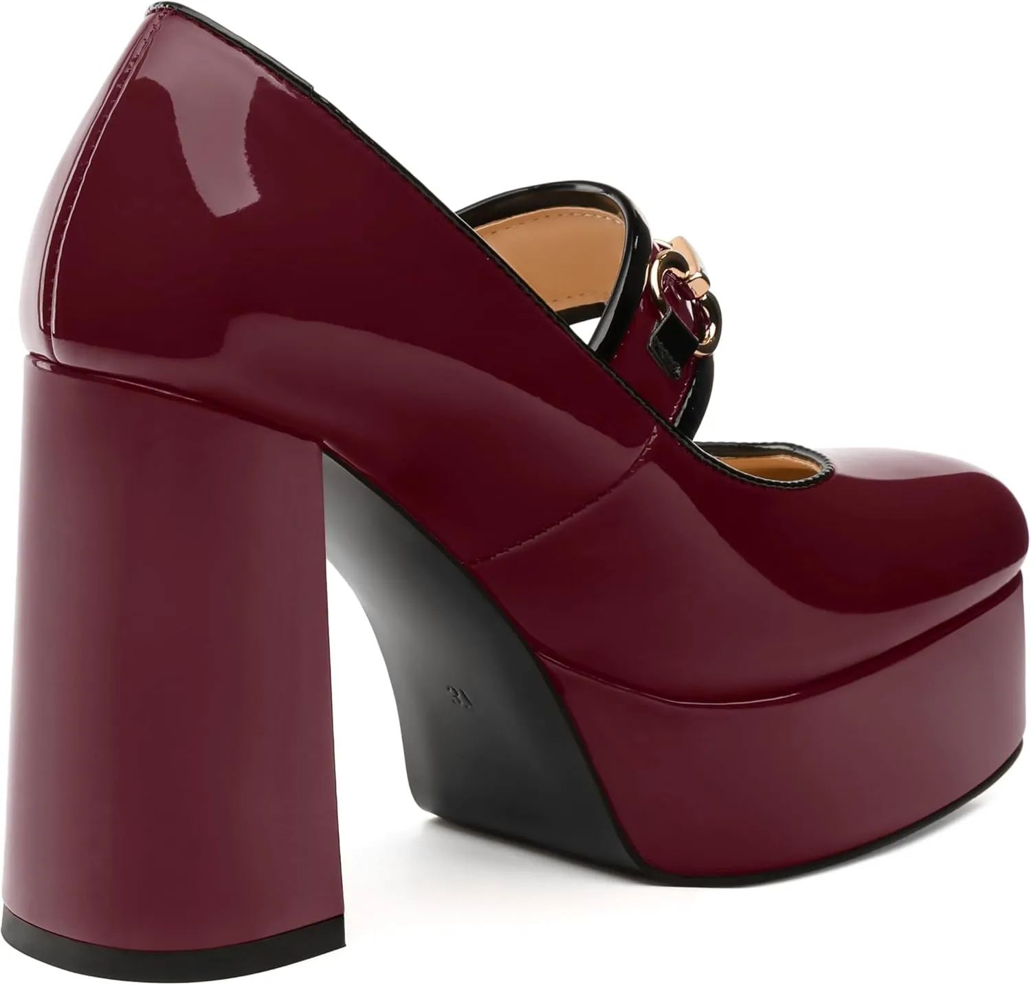 MERRORI Mary Jane Shoes for Women High Chunky Platform Square Toe Heels Patent Leather Fashion Single Strap Dress Wedding Party Pumps Shoes