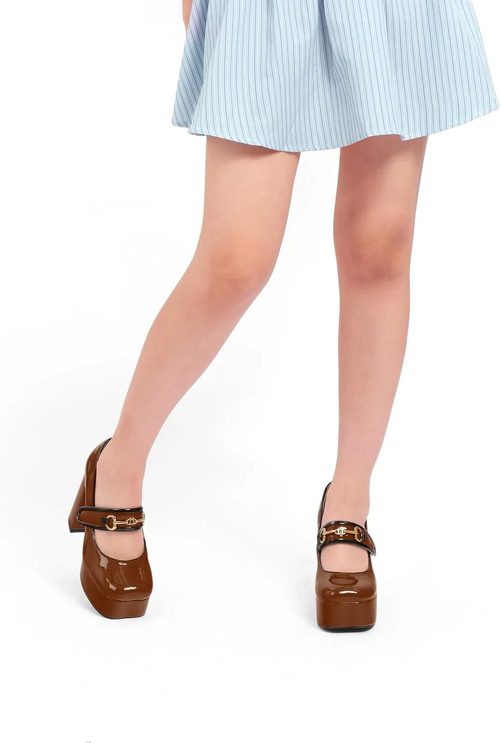 MERRORI Mary Jane Shoes for Women High Chunky Platform Square Toe Heels Patent Leather Fashion Single Strap Dress Wedding Party Pumps Shoes