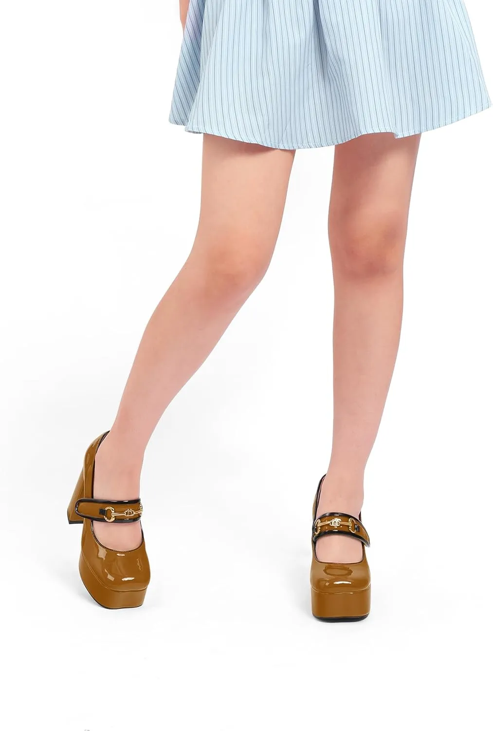 MERRORI Mary Jane Shoes for Women High Chunky Platform Square Toe Heels Patent Leather Fashion Single Strap Dress Wedding Party Pumps Shoes