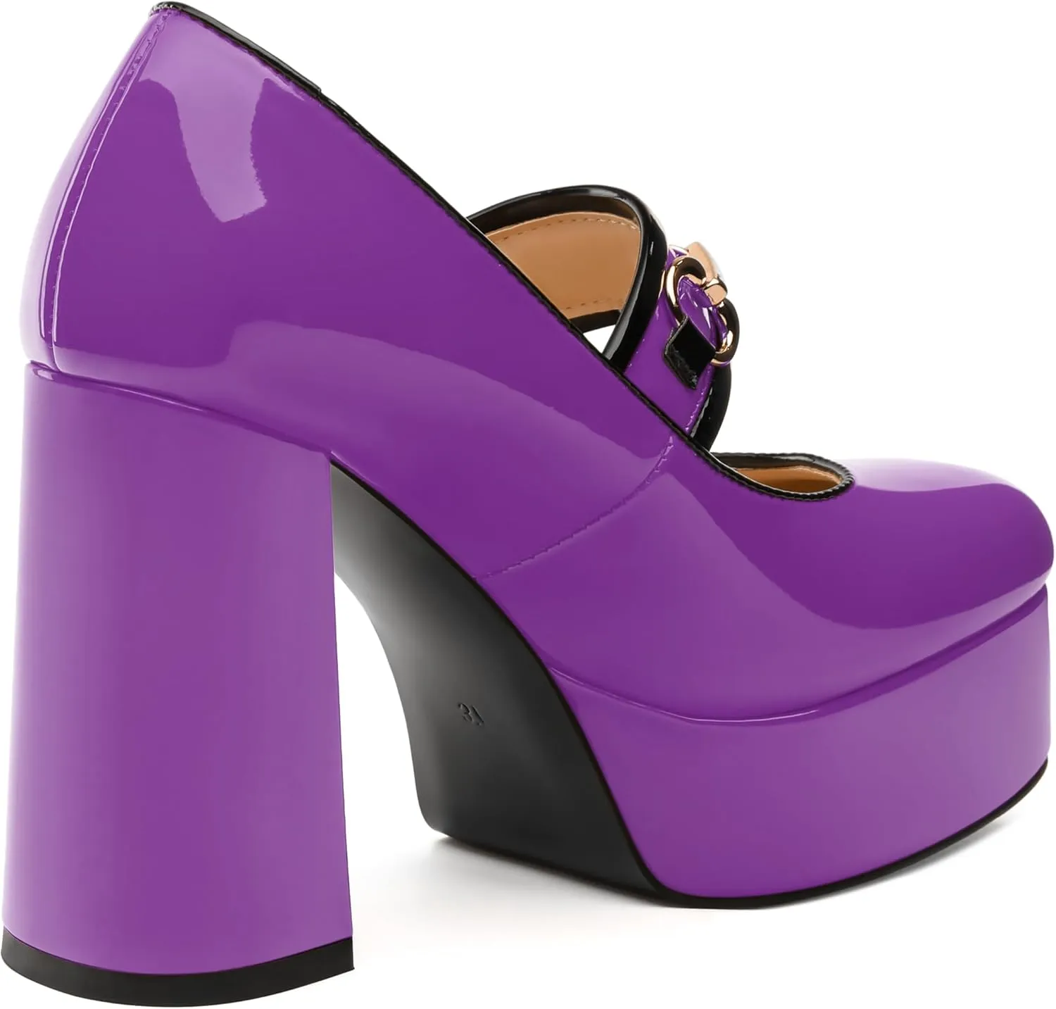 MERRORI Mary Jane Shoes for Women High Chunky Platform Square Toe Heels Patent Leather Fashion Single Strap Dress Wedding Party Pumps Shoes