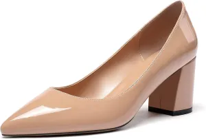 Mettesally Women's Classic Closed Pointed Toe Pumps 7cm Mid High Chunky Block Heel Chic Shoes Slip on Comfortable for Party Business Office Dress Pumps…