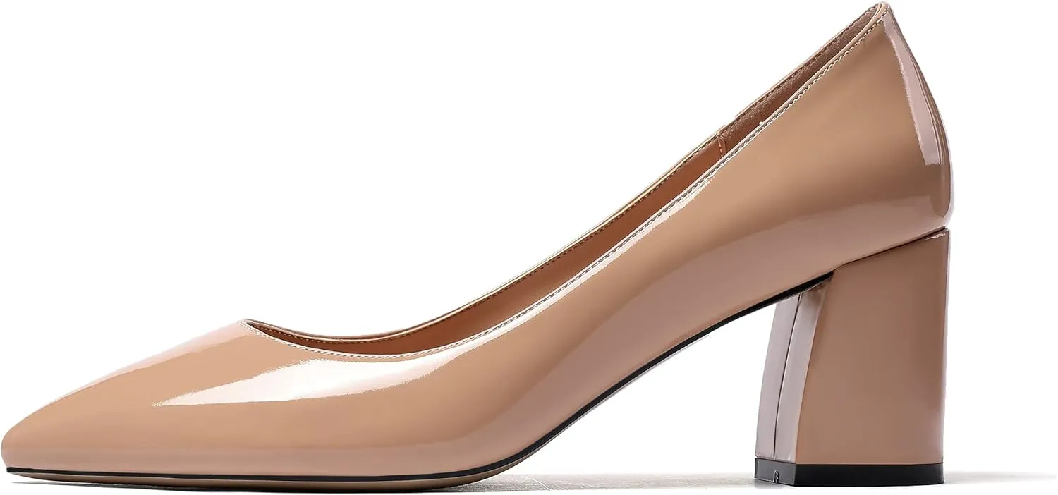 Mettesally Women's Classic Closed Pointed Toe Pumps 7cm Mid High Chunky Block Heel Chic Shoes Slip on Comfortable for Party Business Office Dress Pumps…