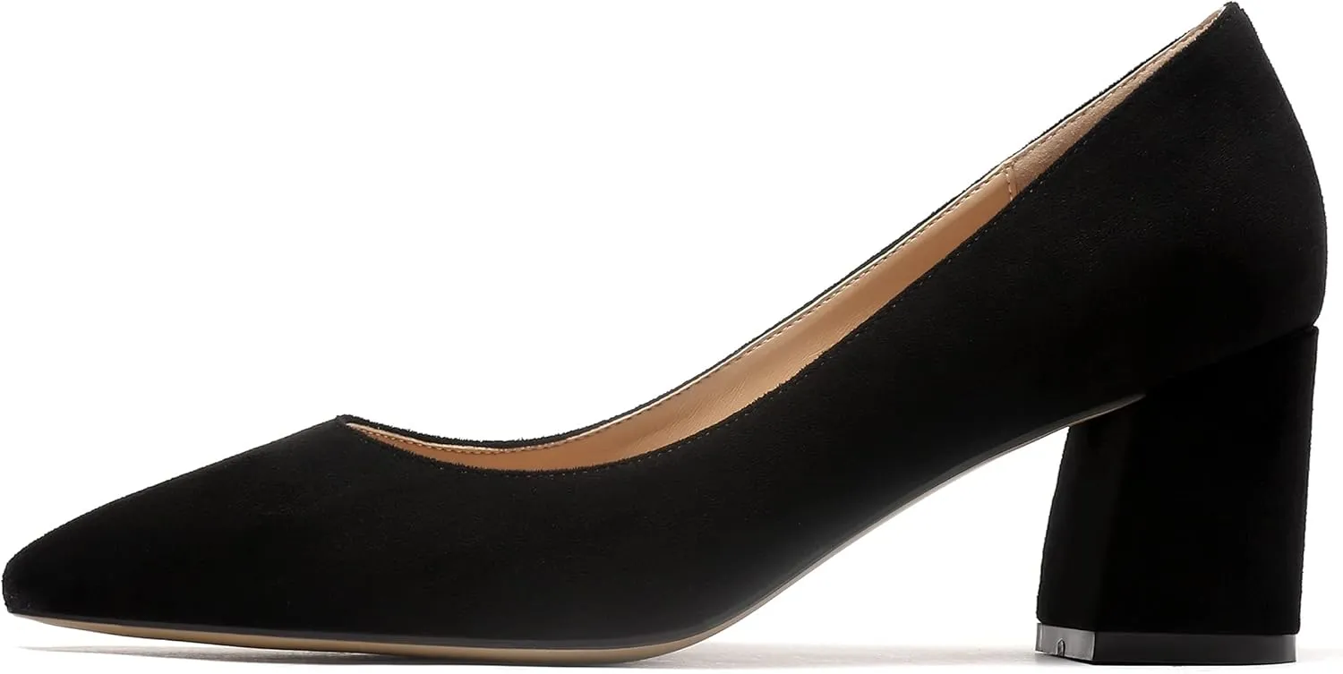 Mettesally Women's Classic Closed Pointed Toe Pumps 7cm Mid High Chunky Block Heel Chic Shoes Slip on Comfortable for Party Business Office Dress Pumps…