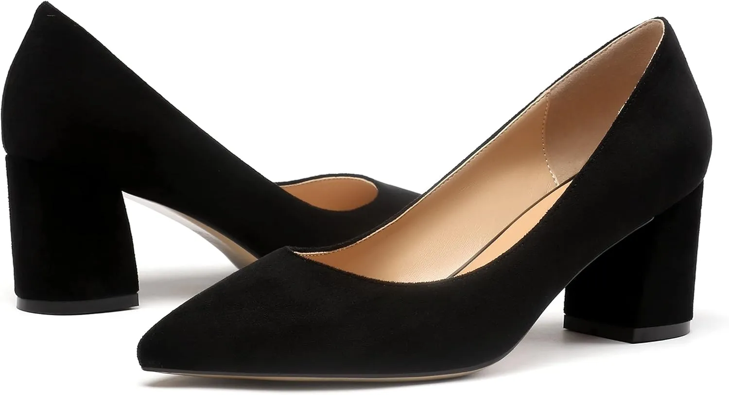 Mettesally Women's Classic Closed Pointed Toe Pumps 7cm Mid High Chunky Block Heel Chic Shoes Slip on Comfortable for Party Business Office Dress Pumps…