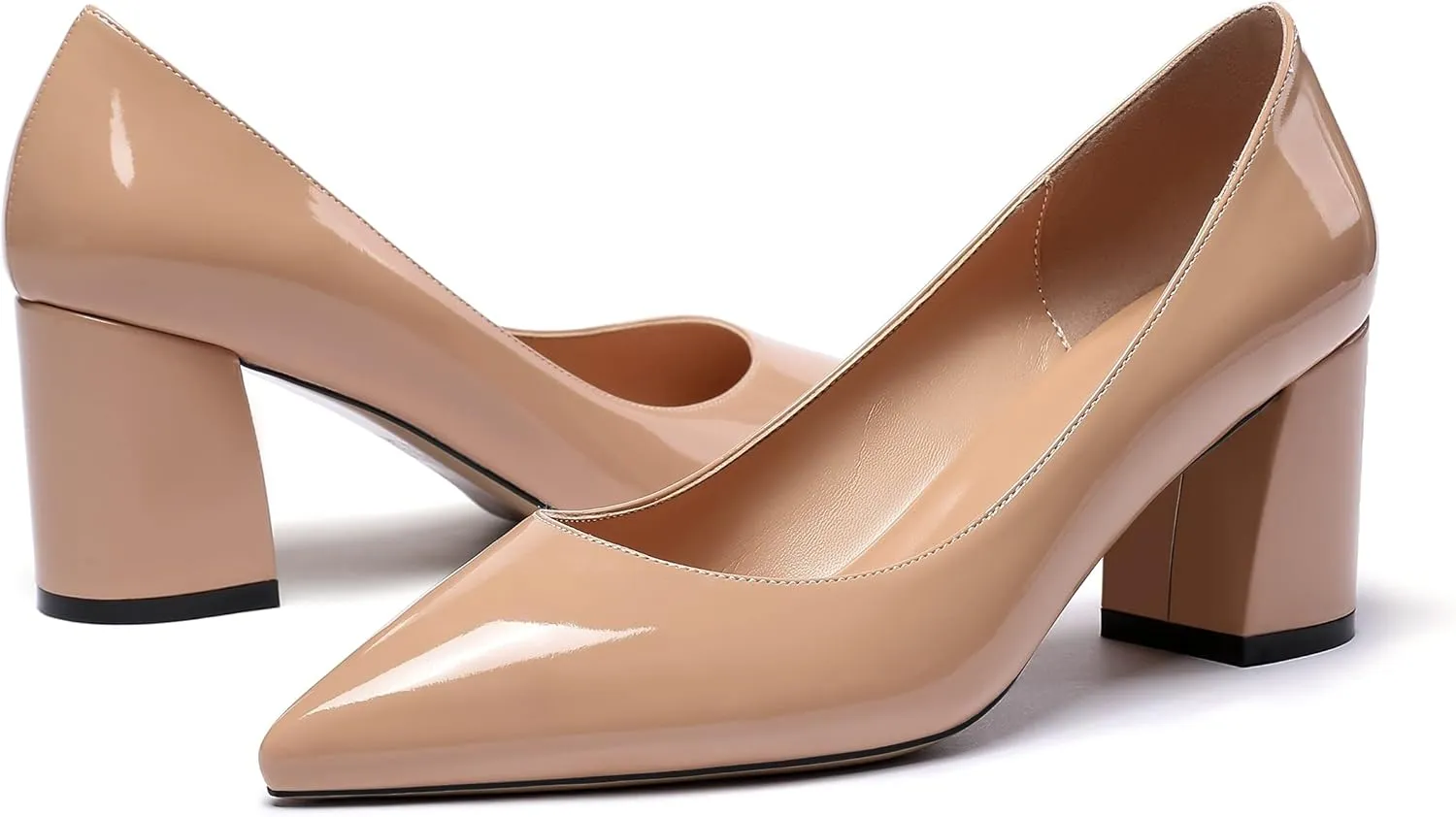Mettesally Women's Classic Closed Pointed Toe Pumps 7cm Mid High Chunky Block Heel Chic Shoes Slip on Comfortable for Party Business Office Dress Pumps…