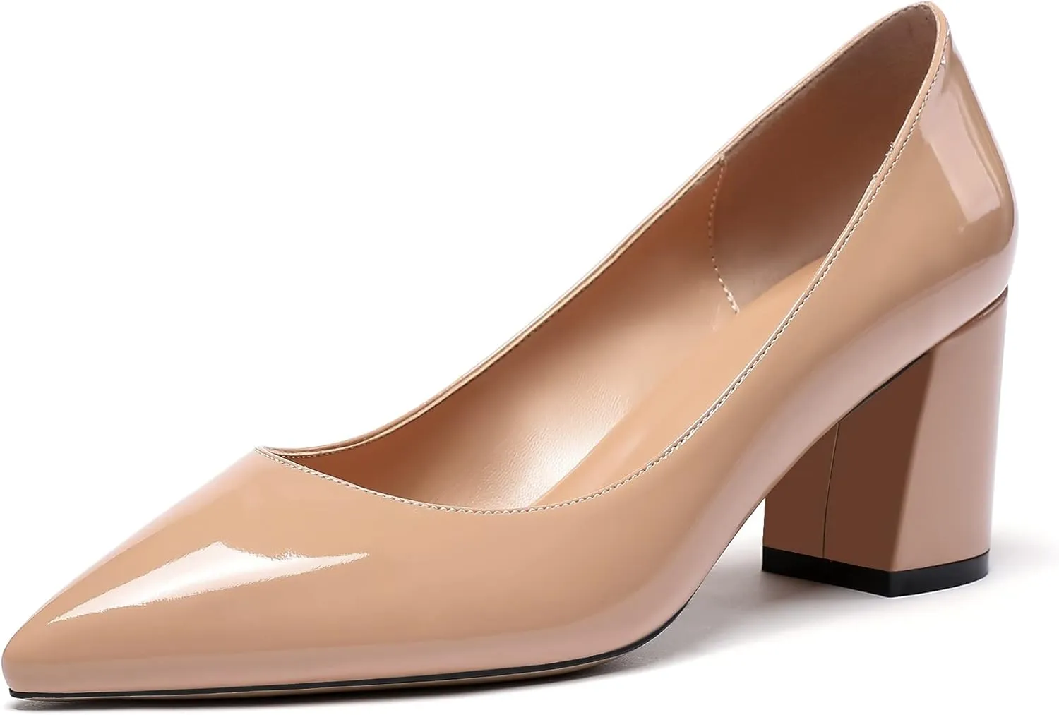 Mettesally Women's Classic Closed Pointed Toe Pumps 7cm Mid High Chunky Block Heel Chic Shoes Slip on Comfortable for Party Business Office Dress Pumps…