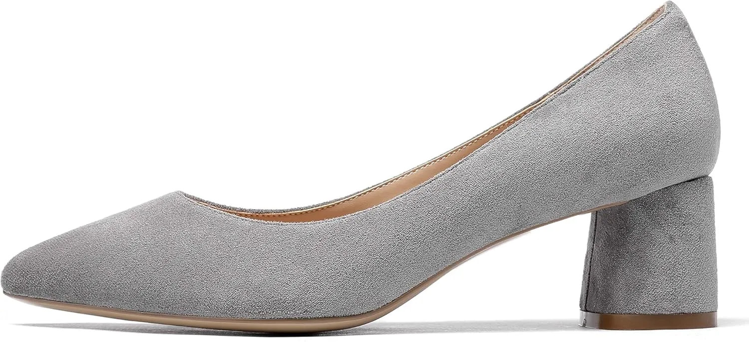 Mettesally Women's Mid Chunky Heel Pumps Classic Closed Pointed Toe Chic Shoes Slip on Comfortable Block Heel for Party Wedding Business Office Dress