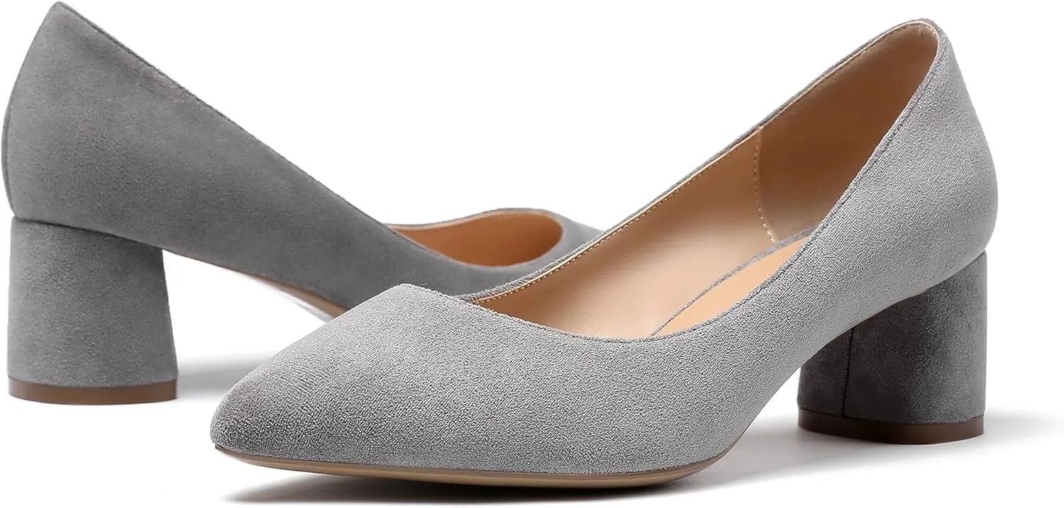 Mettesally Women's Mid Chunky Heel Pumps Classic Closed Pointed Toe Chic Shoes Slip on Comfortable Block Heel for Party Wedding Business Office Dress