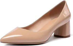 Mettesally Women's Mid Chunky Heel Pumps Classic Closed Pointed Toe Chic Shoes Slip on Comfortable Block Heel for Party Wedding Business Office Dress