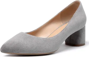 Mettesally Women's Mid Chunky Heel Pumps Classic Closed Pointed Toe Chic Shoes Slip on Comfortable Block Heel for Party Wedding Business Office Dress