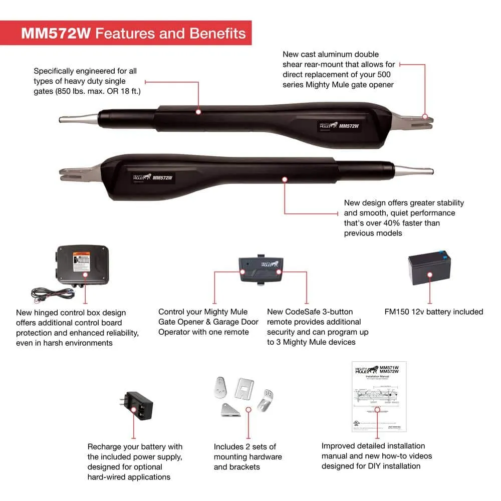 Mighty Mule Heavy Duty Dual Swing Gate Opener Smart and Solar Capable