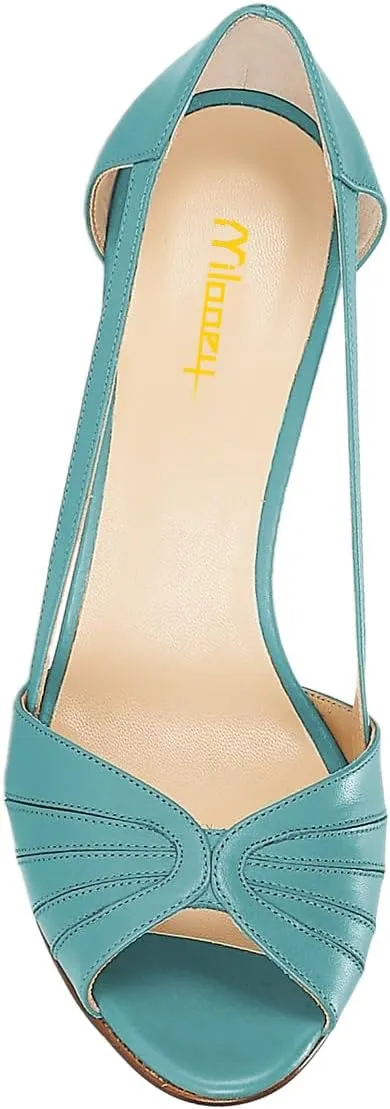 Milooey shoes Women's Peep Toe Heeled Sandals Sexy Mid Heels Comfy Slip On Chic Style Shoes for Party Dress Prom Daily Size 4-16 US