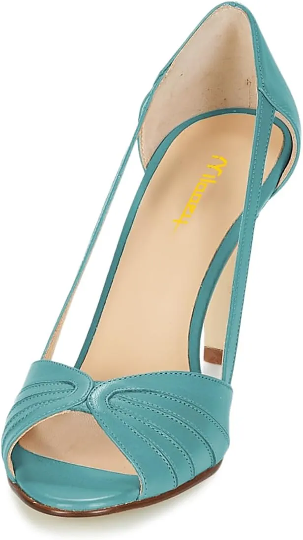 Milooey shoes Women's Peep Toe Heeled Sandals Sexy Mid Heels Comfy Slip On Chic Style Shoes for Party Dress Prom Daily Size 4-16 US