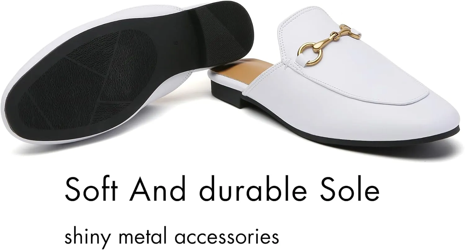 Minorsu Buckle Mules for Women Flats Round Toe Mule Backless Slides Slip On Loafer Shoes