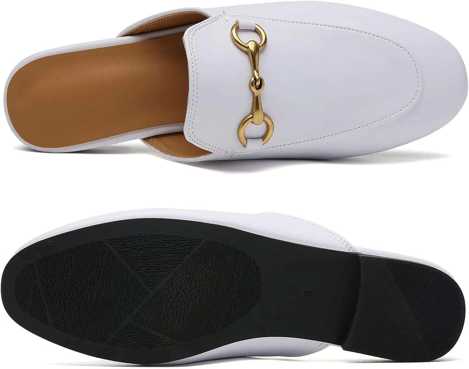 Minorsu Buckle Mules for Women Flats Round Toe Mule Backless Slides Slip On Loafer Shoes