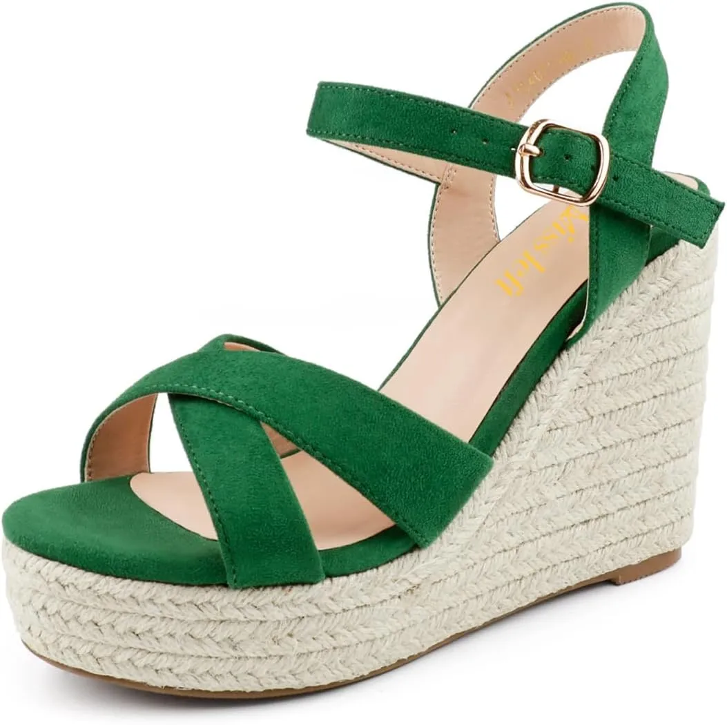 miss left Women Chic Platform Rounded Toe Sandal Cross Strappy Espadrille Wedge Heels Ankle Strap Party Date Dress Shoes Size 4-16 US
