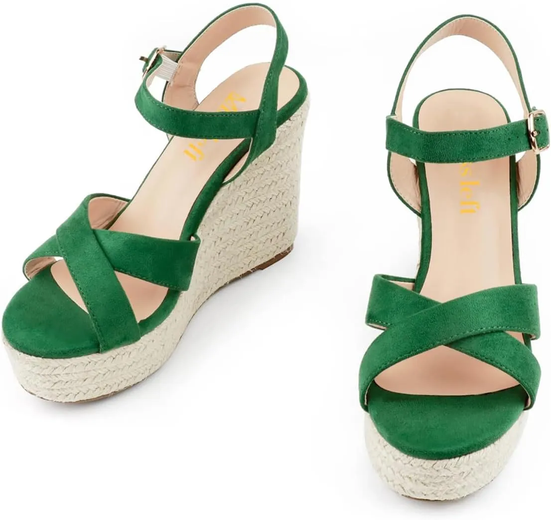 miss left Women Chic Platform Rounded Toe Sandal Cross Strappy Espadrille Wedge Heels Ankle Strap Party Date Dress Shoes Size 4-16 US