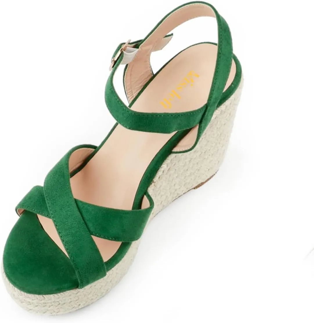 miss left Women Chic Platform Rounded Toe Sandal Cross Strappy Espadrille Wedge Heels Ankle Strap Party Date Dress Shoes Size 4-16 US
