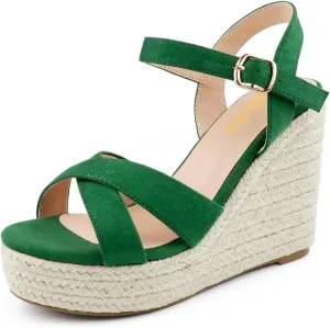 miss left Women Chic Platform Rounded Toe Sandal Cross Strappy Espadrille Wedge Heels Ankle Strap Party Date Dress Shoes Size 4-16 US