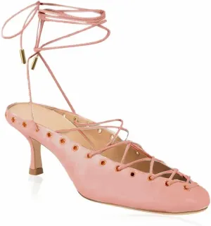 MissHeel Women Lace Up Pumps Kitten Heel Closed Toe Coeset Heels