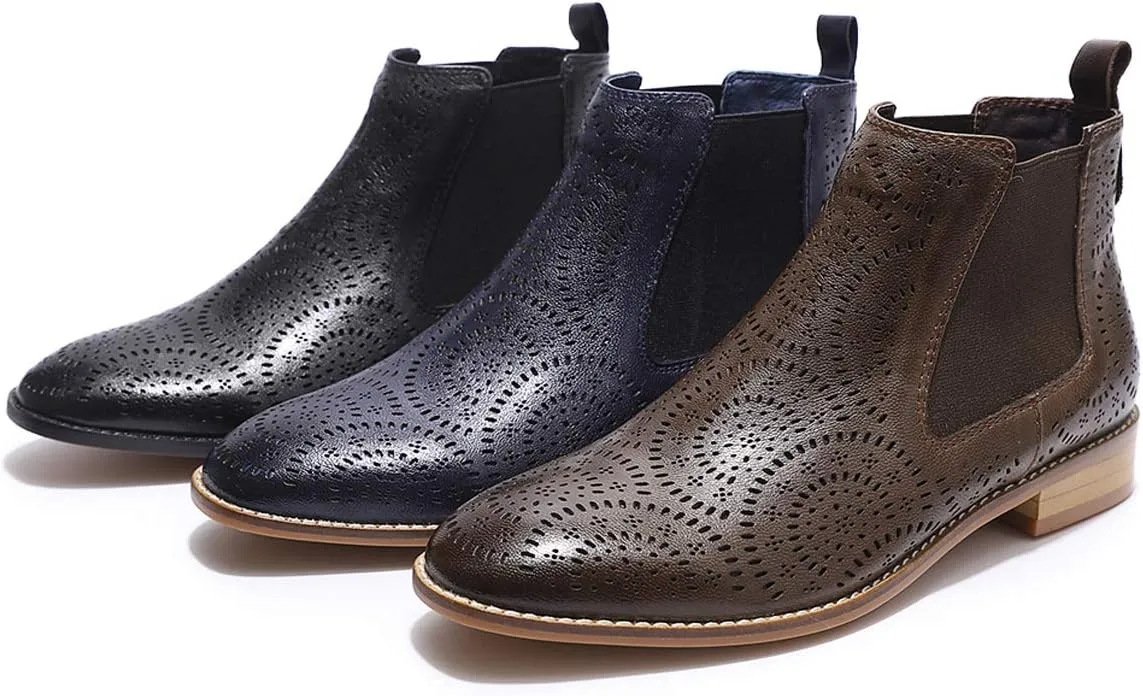 Mona flying Womens Comfort Leather Chelsea Boot Chic Low Heel Pull on Ankle Booties