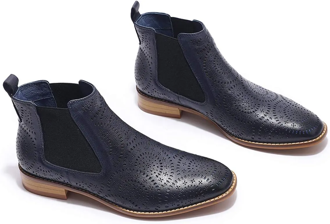 Mona flying Womens Comfort Leather Chelsea Boot Chic Low Heel Pull on Ankle Booties