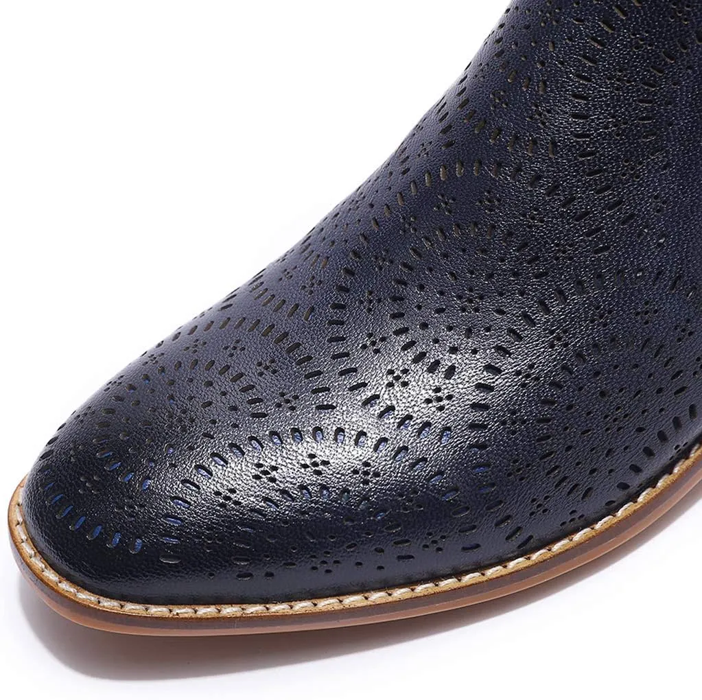 Mona flying Womens Comfort Leather Chelsea Boot Chic Low Heel Pull on Ankle Booties