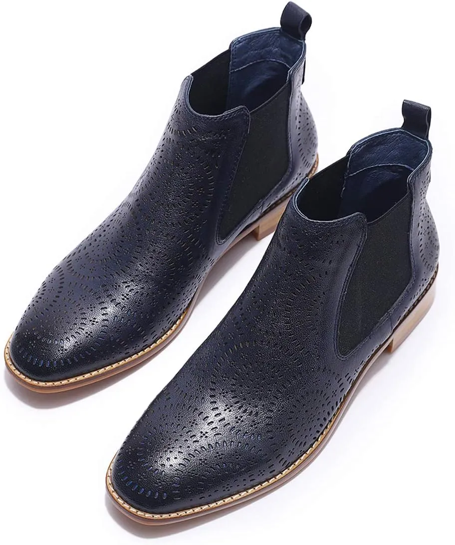 Mona flying Womens Comfort Leather Chelsea Boot Chic Low Heel Pull on Ankle Booties