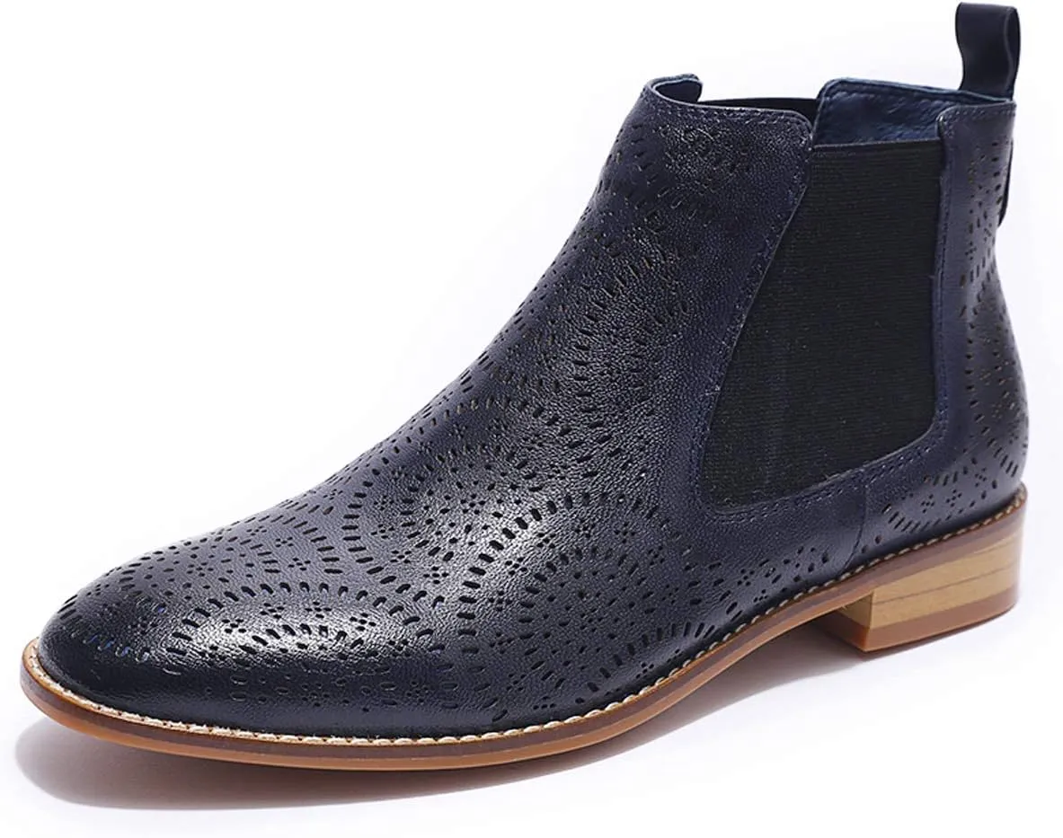 Mona flying Womens Comfort Leather Chelsea Boot Chic Low Heel Pull on Ankle Booties