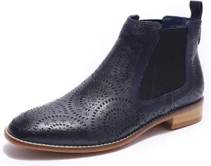 Mona flying Womens Comfort Leather Chelsea Boot Chic Low Heel Pull on Ankle Booties