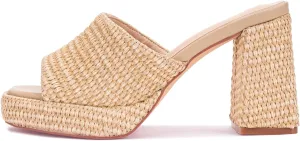 Monrovia Womens Sandals Heels for Women Slide On Block Chunky Platform High Heels Open Toe Raffia Wedge Sandals
