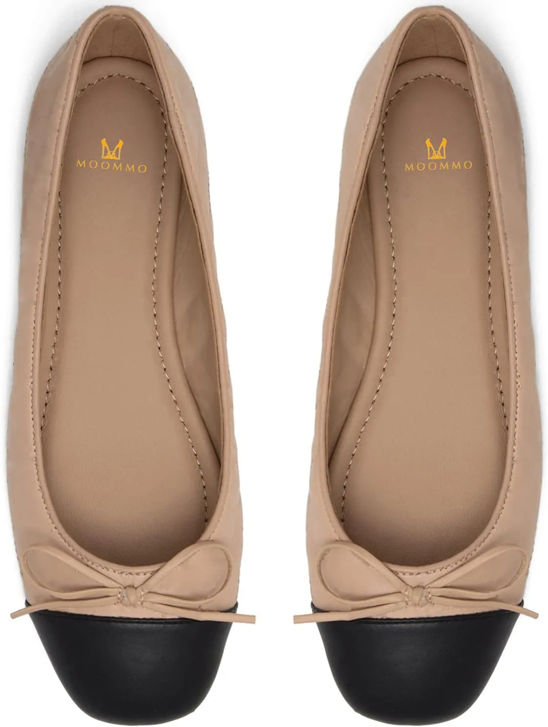 MOOMMO Women Cap Toe Flats Bow Slip On Ballet Flats Comfort Matte Beige Flat Shoes Round Toe Flat Heel Dress Shoes Office Ladies Party Chic Chic Driver Flats Cute Solid Beige 6 M US