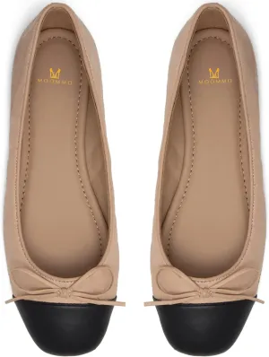 MOOMMO Women Cap Toe Flats Bow Slip On Ballet Flats Comfort Matte Beige Flat Shoes Round Toe Flat Heel Dress Shoes Office Ladies Party Chic Chic Driver Flats Cute Solid Beige 6 M US