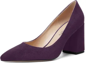 MOVINSTEPS Womens Dating Slip On Dress Pointed Toe Suede Block High Heel Pumps Shoes 3.3 Inch