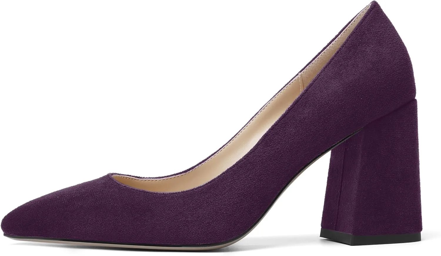 MOVINSTEPS Womens Dating Slip On Dress Pointed Toe Suede Block High Heel Pumps Shoes 3.3 Inch