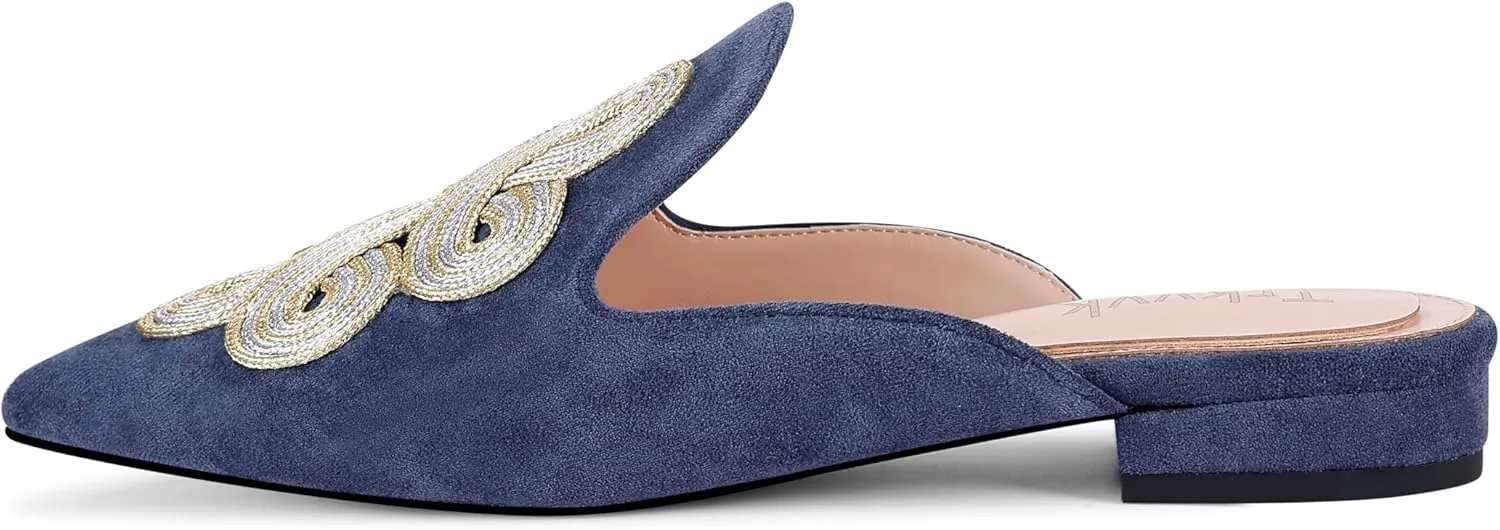 Mules for Women Pointed Toe Comfortable Flats Handmade Knotting Mules Backless Loafers